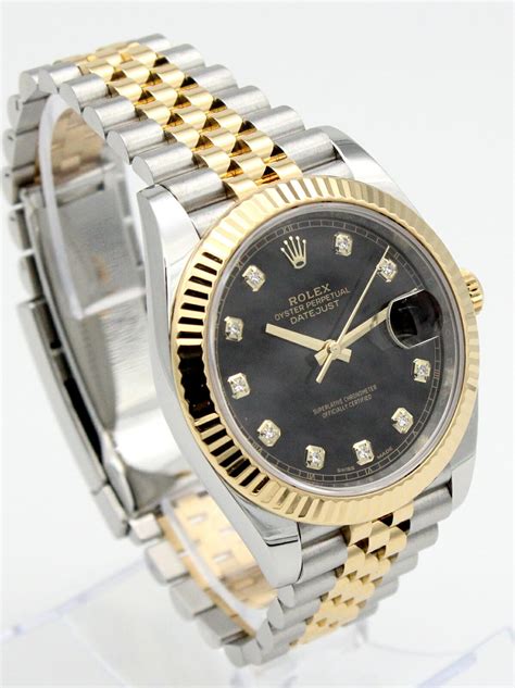 rolex date just two tone black dial|Rolex Datejust 41mm black dial.